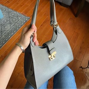 Gold and granite coach shoulder bag